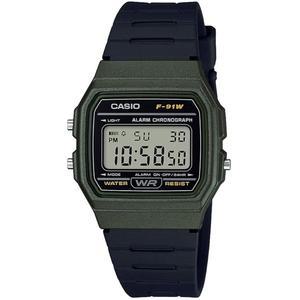 날짜 표시 LED 조명이 있는 수지/아크릴 유리의 카시오 유니 시계 - 방수 경보 초록 녹색 38.2 x 35.2 x 8.5 mm 스트랩