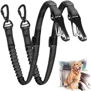 자동차용 개 안전벨트 2팩 3-in-1 하네스 번지 버클 후크 래치가 있는 스테더 360 잠금 조절 가능한 반사형