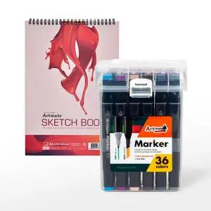 (아트메이트)마카트윈세트36색+상철스케치북A4 200g일러스트 그림 미술 마카펜 디자인 아티스트 캘리