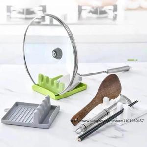 간단한 플라스틱 다기능 가정용 주방 숟가락 홀더 냄비 클립 주최자 랙 주걱 뚜껑에 대한 미끄럼 방지 패드