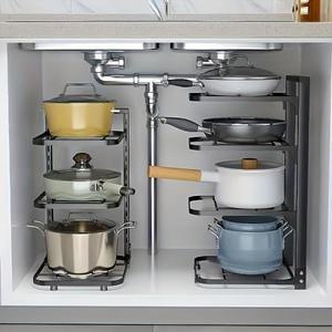 주방용 조절식 냄비 정리대, 스테인리스 스틸 보관대, 다층 가정용 및 팬