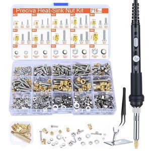 프레시바 나사산 인서트 세트 716PCS 히트 세트 3D 프린터 부품 또는 플라스틱 부품용 M2 M3 M4 M5 M6 팁 60W 납땜 인두 및 홀더가 있는 너트 볼트