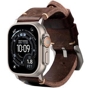 남성 견고한 정품 가죽 시계줄 - 시계줄 49mm와 호환 - iWatch Ultra 2/1 SE SE 2 시리즈 10 9 8 7 6 5 4용 교체 스트랩