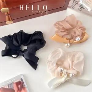 진주 시스루 머리끈 레이스 곱창 헤어 밴드 머리방울 곱창헤어악세사리 머리방울