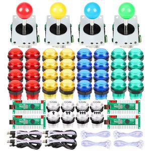 EG START 4 플레이어 클래식 DIY 아케이드 조이스틱 키트 부품 USB 인코더와 PC 컨트롤 게임 + 4/8 웨이 스틱 5V LED 조명 푸시 버튼 호환 비디오 콘솔 Mame Raspberry Pi & 4가지 색상