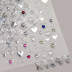 [셀러에이드]실버 메탈 네일 스티커 별 하트 엠보 네일아트 데코레이션
