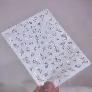플라워 패턴 5D 네일 아트 스티커 보라 컬러 디자인