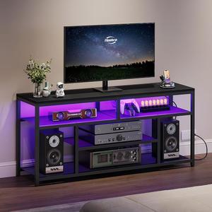 후브로 LED TV 스탠드 충전 스테이션 4단 엔터테인먼트 게임 센터 모던 미디어 콘솔 테이블 오픈 선반 55.1