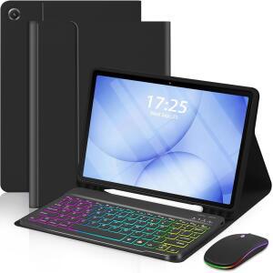 삼성 갤럭시 탭 A11 Plus /A9 2025 /2023 11인치 7색 무지개 백라이트 탈착식 USB-C 키패드 마그네틱 케이스 태블릿 A11+ A9+ 5G 블랙용 펜 슬롯 포함