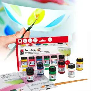 마라부 도자기 세라믹물감 포셀린 6색+붓 스타터세트유리 세린 쉘린 마블링 페인팅 공작용 재료 공예 글라