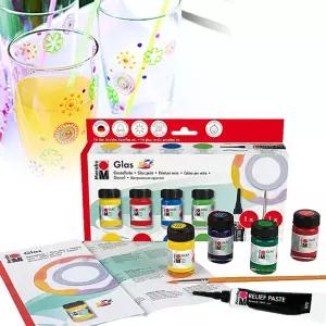 마라부 유리용 세라믹 글라스물감+붓 스타터세트-수성염료 페인팅 용물감 공예 도자 포세린 쉘린 염색