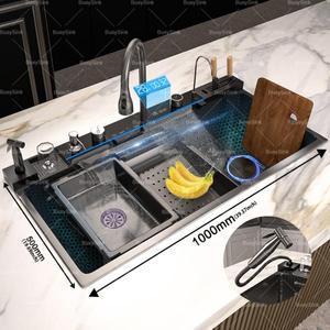 스테인리스 스틸 주방 싱크대 폭포형 대형 싱글볼 디지털 디스플레이 다기능 식기 세척