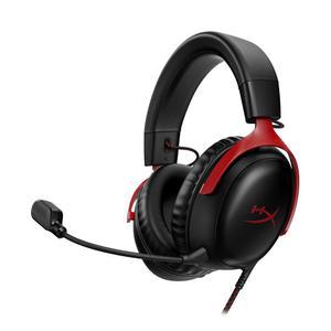 HyperX Cloud III u2013 유선 게임 헤드셋 PC PS5 Xbox 시리즈 X|S 앵글드 53mm 드라이버 DTS 공간 오디오 메모리 폼 내구성 있는 프레임 울트라 클리어 10mm 마이크 USB-C USB-A 3.5mm u2013 블랙/레드