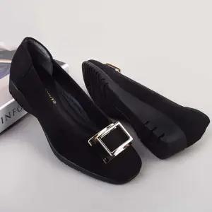 스퀘어 리본 세무 플랫슈즈 푹신한 여성단화 정장구두 여성단화 여자단화 여성단화구두