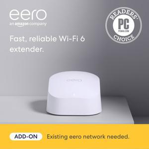 Amazon eero 6 메시 와이파이 애드온 익스텐더 - 최대 1 500평방피트의 Wi-Fi 6 커버리지를 추가합니다. 필수 eero 메시 와이파이 시스템은 포함되지 않았습니다