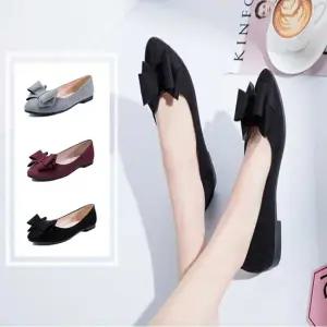 여성 앞코 리본 스웨이드 낮은굽 플랫슈즈 정장 구두 플랫슈즈 단화스웨이드로퍼