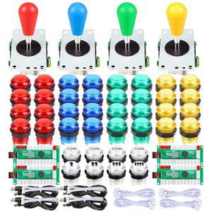 포시야 4인용 LED 아케이드 키트 타원 타원형 스타일 조이스틱 USB 인코더-PC 게임 DIY 컨트롤러 배트 4가지 색상의 모든 윈도우 PC용 버튼 MAME 라즈베리 파이
