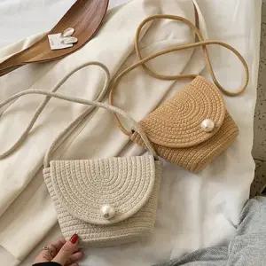 진주 밀짚 크로스백 1P 여름 데일리 바캉스 패션 가방 밀짚크로스백 여름크로스백