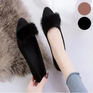 여성 퍼 스트리밍 플랫 슈즈 단화 기모안감 겨울신발 플랫슈즈 여성플랫슈즈