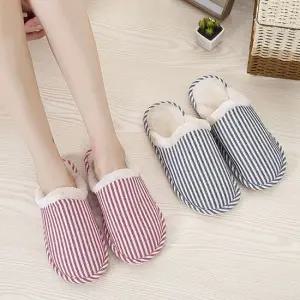 공용 스트라이프 기모 털 안감 슬리퍼 방한 실내화 겨울슬리퍼 여성털슬리퍼