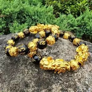 [하프클럽/]흑요석 재물 기원 팔찌 황금 운 재수 향상 악세사리