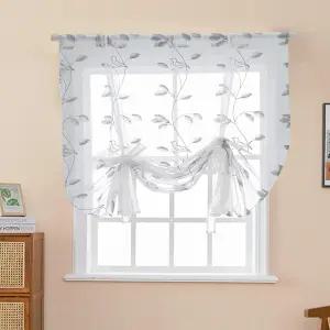 몰락스홈 로만 윈도우 쉐이드 시어 48인치 롱 레이스 커튼 밸런스와 새 자수 풍선 드레이프 100x120