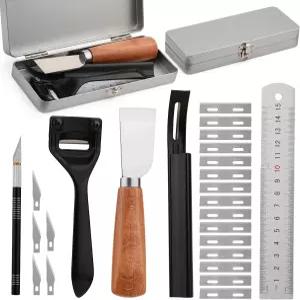 TLKKUE 가죽 스키버 조각 칼 금속 날카로운 베벨러 도구 절단 가방 손목밴드 벨트 수제 DIY 공예