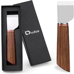 나무 손잡이가 달린 디우두스 가죽 스키빙 나이프 - 정교한 패키지가 있는 작업 도구용 절단 DIY 공예 위한