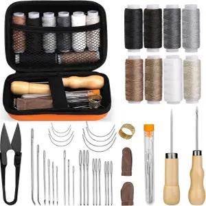 40개의 실내복 수리 재봉 키트 가죽 헤비 듀티 8개의 실이 포함된 작업 카시트 배낭 신발용 바늘 및