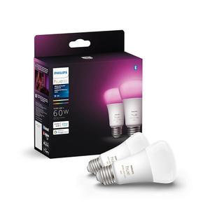 휴 스마트 60W A19 LED 전구 - 흰색 색상 분위기 색상 변경 조명 - 2팩 - 800LM - E26 - 실내 - Hue 앱으로 제어 - Alexa Google 어시스턴트 홈킷과 함께 작동합니다