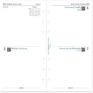 필로팍스 캘린더 다이어리 리필 /콤팩트 사이즈 이틀간 한 페 백서 규칙 없음 삼중 언어 2026년