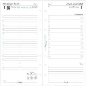 필로팍스 캘린더 다이어리 리필 /콤팩트 사이즈 예약이 있는 두 페의 하루 백서 이중 언어 2026년