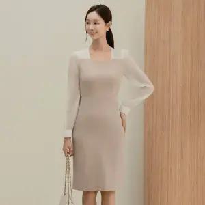 봄 가을 레이어드 배색 슬림핏 H라인 빅사이즈 정장 원피스 하객 상견례 모임 오피스룩 미시1224723