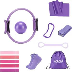 여성용 BSJ BESTGYM 필라테스 링 세트 5가지 저항 밴드 및 액세서리가 포함된 장비 볼 14인치 매직 서클