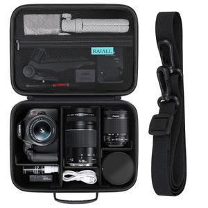 캐논 EOS 레벨 T7 /R50 /R50V /R100 /R6 마크 II /R5 /R8 /R10 /RP /R7 /소니 /니콘 D7500 DSLR 카메라 렌즈 삼각대 어깨끈과 5개의 칸막이가 있는 하드 프로텍티브 여행 가방 블랙