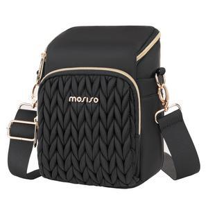MOSISO 카메라 가방 미러리스/디지털 카메라용 소형 듀얼 액세스 크로스바디 숄더백 레인 커버가 있는 밀 이어 퀼트 패딩 케이스 캐논/니콘/소니용 사진 지갑 블랙