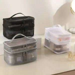 메쉬 2단 클리어 가벼운 파우치 화장품 다용도파우치 메이크업파우치 가벼운파우치