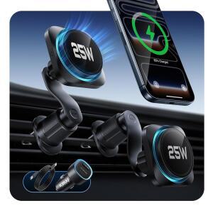 옴니락 Qi2.2 인증 25W MagSafe 자동차 마운트 충전기 크라이오부스트 휴대폰 냉각 MagSafe 자동차 충전기 360 회전 가능 iOS 26 S26 Ultra 17/16용 에어벤트 마그네틱 자동차 휴대폰 홀더