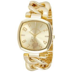 미국 폴로 어센 여성 U2019S 골드 톤 체인 팔찌 시계 U2013 38MM 사각 케이스 라인스톤 다이얼 조절 가능한 링크 스트랩 우아한 쿼츠 드레스 선물 상자 포함