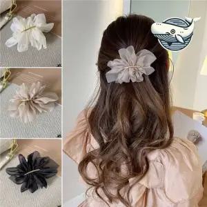 여성용 쉬폰 플라워 자동헤어핀 스타일리시한 자동머리핀 자동핀 쉬폰머리핀