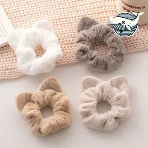 포근한 고양이 귀 헤어밴드 부드러운 털곱창밴드 곱창밴드 겨울곱창끈 털곱창끈 스크런치