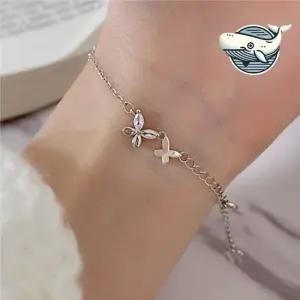 섬세한 나비 큐빅 팔찌 실버 체인 여성용 나비팔찌 나비펜던트 큐빅팔찌 여성팔찌