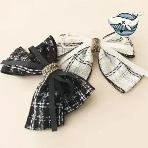 우아한 트위드 리본 헤어핀 스타일링 자동핀 자동핀 리본자동핀 심플한핀 가을머리핀