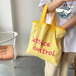 여성 사용 편리한 체크 패턴 에코 쇼핑백 여성천가방 여성손가방 여름백 대학생쇼퍼백