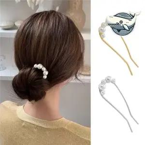 세련된 진주 장식 헤어핀 스타일리시 비녀 헤어 U자비녀 비녀 머리비녀 헤어비녀 진주비녀