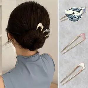 스타일리시한 마블컬러 골드비녀 우아한 헤어핀 U자비녀 비녀 머리비녀 헤어비녀