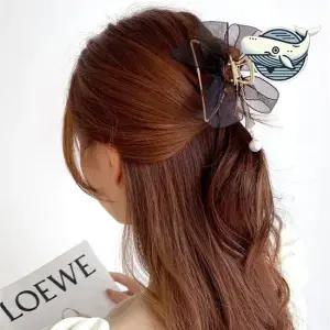 우아한 블랙 리본 꽃머리핀 헤어악세서리 예쁜 반머리핀 단발머리핀 골프리본핀 골프리본