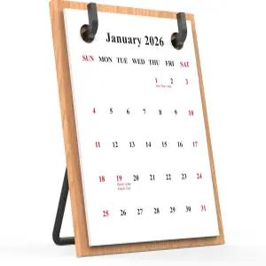 년 레트로 장식 책상 달력 비치 우드 스탠드 두꺼운 카드 교체 가능한 사무실 가정 선물 및 데스크톱