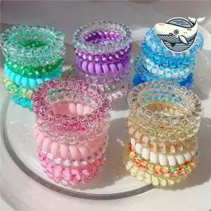 다채로운 스프링 컬러 헤어 액세서리 6개 똥머리 머리고무줄 당고머리 스프링머리끈