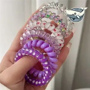 퍼플 스프링 컬러 헤어끈 머리띠 다채로운 똥머리 머리고무줄 당고머리 스프링머리끈